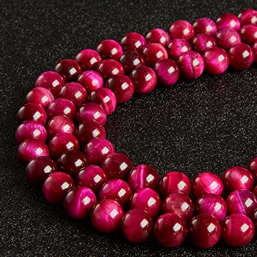 35pcs 10mm Magenta Tiger Eye Beads Natural Gemstone Beads Round Loose Beads for Jewelry Making - color: Magenta Tiger Eye, size: 10mm