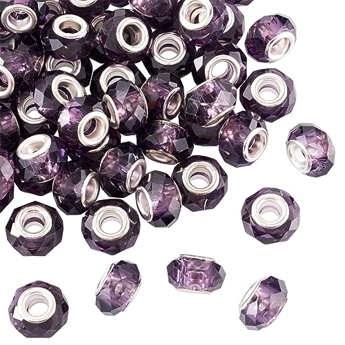 100pcs 14mm Large Hole Glass Beads Dark Violet European Lampwork Loose Spacer Beads for Christmas DIY Craft Snake Chains Charms Bracelet Necklace Earring Making Hole: 5mm - color: Dark Violet