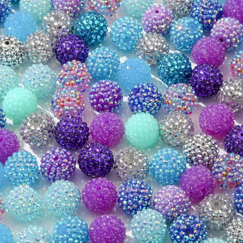 20mm Rhinestone Beads 20pcs Chunky Bubblegum Beads Beadable Pen Beads Shine Disco Ball Beads Jumbo Plastic Beads for Necklace Jewelry Bracelets DIY Crafts Making (bluepurple) - color: bluepurple