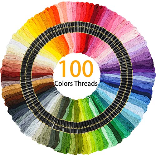 Similane Embroidery Kit 215 Pcs,100 Colors Threads,5 Pcs Embroidery Hoops,3 Pcs Aida Cloth,40 Sewing Pins,Cross Stitch Tools and Embroidery Starter Kit for Adults Beginners