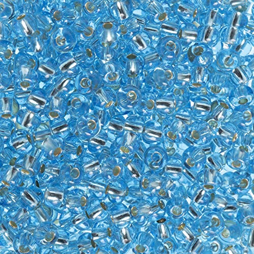 John Bead Czech Glass Seed Beads 6/0 Aqua Silver Lined Beads for Jewelry Making Crafts, 23g Vial - color: Aqua Silver Lined