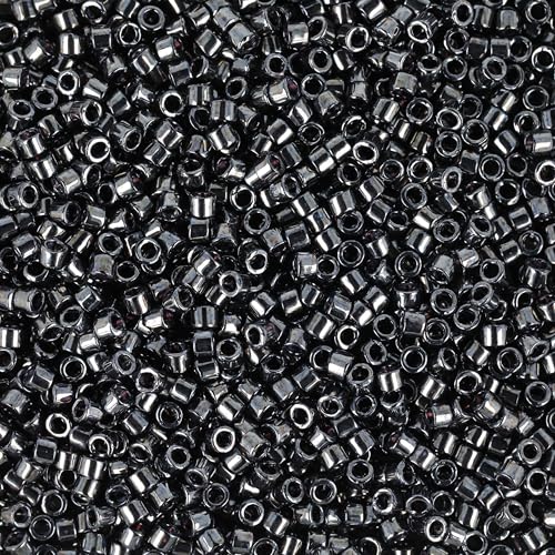 Miyuki Delica Seed Beads – Size 11/0 (1.6 mm), DB0001, Gunmetal, 7.2 g, Approx. 1440 Beads, Made in Japan - color: DB0001 - Gunmetal