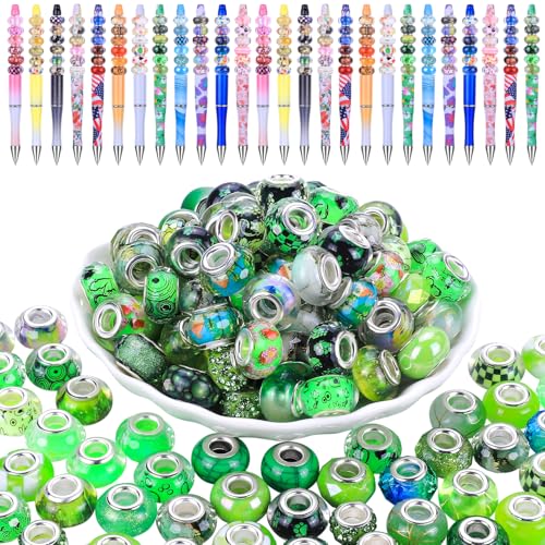 European Large Hole Beads Spacer Beads Charm Fairy Wands Beads Rhinestone Craft Beads for DIY Bracelet Jewelry Making (Green) - color: Green