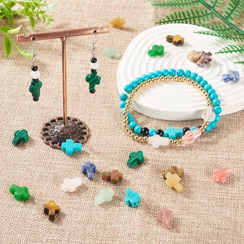 Beadthoven 30pcs Gemstone Cross Beads Small Stone Cross Spacer Beads Healing Crystal Jesus Crucifix Beads Natural Synthetic Gemstone Beads for Jewelry Making Necklace Bracelet Easter Beads Supplies - color: 0Cross Multicolor