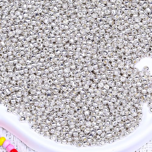5000pcs Glass Seed Beads, 3mm 8/0 Small Individual Color Seed Beads Mini Pony Bulk for DIY Bracelet Necklaces Wrist Jewelry Making, Silver - color: Silver