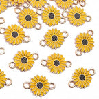 30pcs Enamel Flower Charms Connectors Links Yellow Alloy Floral Sunflower Daisy Flower Dangle Pendants with Double Loops for DIY Bracelet Earring Necklace Jewelry Making