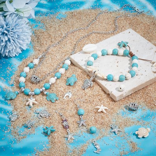 PH PandaHall 292pcs Turquoise Jewelry Making, Boho Ocean Beach Shell Bead Charms Starfish Mermaid Turtle Beads Summer Sea Dangle Pendant for Gift Bracelet Necklace Earring Anklet Craft Jewelry Making - color: Blue