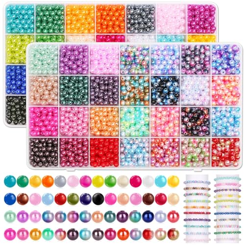 4500Pcs 6mm Pearl Beads for Bracelets Making 56 Colors, Small Round Pearl Bracelet Beads for Crafts, Jewelry, Necklace Earrings Bracelets - color: 56 Colors