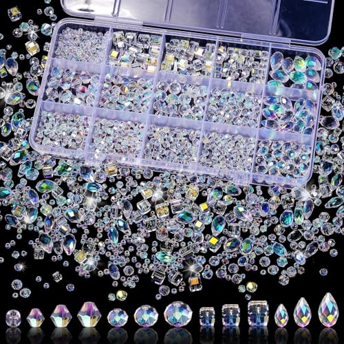Song Xi 1500PCS Glass Beads for Jewelry Making, Assorted Faceted Crystal Beads Kit for Bracelet Earring Necklace, Horizontal Hole Crystal Teardrop for DIY Clear Christmas Gift (AB White) - color: AB White