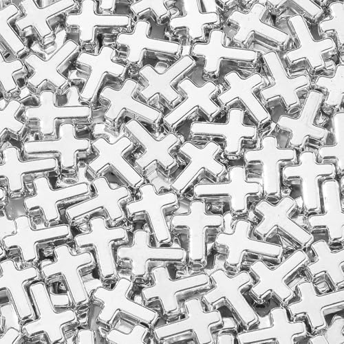 300pcs Cross Beads 12 * 16mm Silver Cross Bead Crosses Spacer Beads Bulk for DIY Crafting Necklace Bracelet Jewelry Making Keychain (Silver) - color: silver
