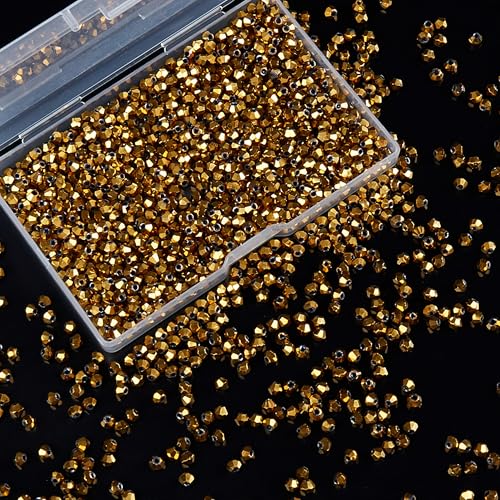 1200PCS 3mm Bicone Crystal Glass Beads for Jewelry Making, Sparkling Mini Beads for Suncatchers, DIY Bracelets & Craft Projects (Coffee Gold) - color: Coffee Gold, size: 3MM 1200Pcs