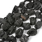 Black Tourmaline Gemstone Crystal Nugget Raw Graduated Beads Strand 2mm Hole Drilled - color: Black Tourmaline