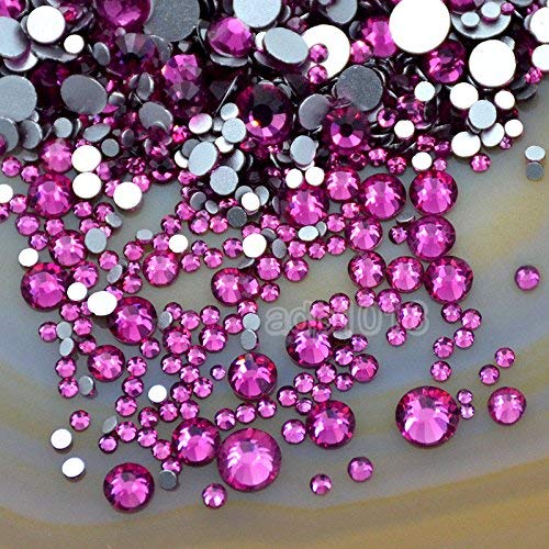 AD Beads 1440 Pieces Mixed Size No Hotfix Glue on Quality Glass Flatback Rhinestones Round Crystal Gems (25 Fuchsia) - color: Fuchsia 25