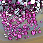 AD Beads 1440 Pieces Mixed Size No Hotfix Glue on Quality Glass Flatback Rhinestones Round Crystal Gems (25 Fuchsia) - color: Fuchsia 25