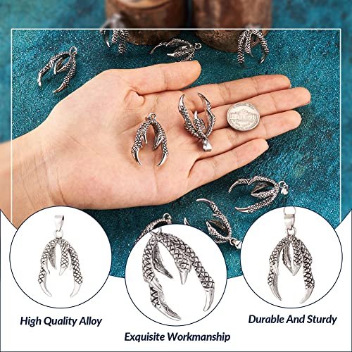 Fashewelry 30Pcs Dragon Claw Shape Metal Glue-in Bails Tibetan Style Metal 6-Paw Pendant End Caps Holder Engraving Carved for No Hole Beads Textured Connectors for Dangle Bead Charms Jewelry Making - color: Antique Silver