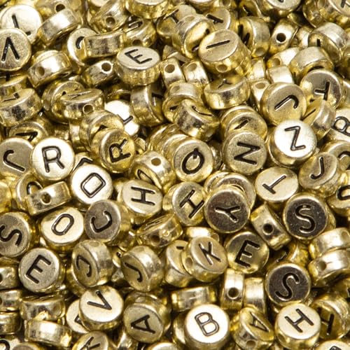 1000pcs Gold Letter Beads for Bracelets, 4x7mm Black Alphabet A-Z Beads for Jewelry Making Friendship Bracelets (4 * 7 Gold) - color: 4x7mm gold