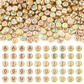 500Pcs Vowel Letter Opaque Acrylic Beads 7x3.5mm Flat Round Initial Letter Alphabet A/E/I/O/U Loose Spacer Beads for DIY Friendship Bracelet Necklace Jewelry Making - color: Golden Color