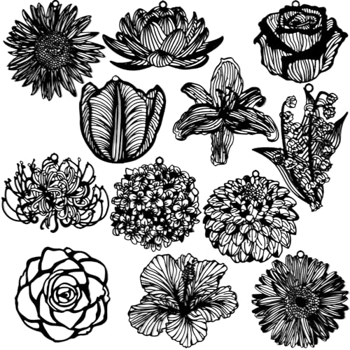 Hollow Plant Charms Multicolor Flower Leaf Filigree Pendants for DIY Earrings Necklaces Bookmarks Hanging Decorations Resin Accessories Jewelry Making Supplies - color: Black Flower