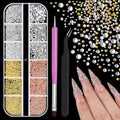3D Mini Small Metal Stainless Steel Caviar Nail Beads Balls, 0.8-3mm Gold Silver Alloy Nail Art Chain Charms Studs with Tweezers and Dual-end Brush (4-K1-metal-beads-rhinestones) - color: 4-K1-metal-beads-rhinestones