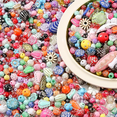 240-320pcs Vintage Acrylic Beads 200G Assorted Aesthetic Bead Bulk Transparent Flower Leaf Acrylic Beads for Keychain Bracelets Jewelry Making DIY Plastic Crafts(Mix Color) - color: mix color