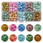 8mm Glass Beads for Jewelry Making, 200pcs Ice Flower Round Bracelet Beads Crystal Loose Beads for Bracelets Necklaces Earrings DIY Jewelry Making and Christmas Accessories - color: Style 1
