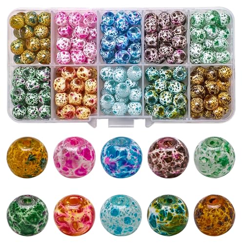 8mm Glass Beads for Jewelry Making, 200pcs Ice Flower Round Bracelet Beads Crystal Loose Beads for Bracelets Necklaces Earrings DIY Jewelry Making and Christmas Accessories - color: Style 1