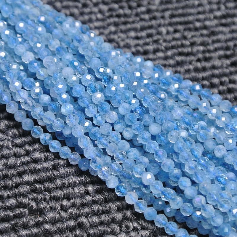 90pcs 4mm Natural Aquamarine Gemstone Beads Faceted Round Loose Stone Beads for Jewelry Making - color: Aquamarine, size: 3.7-4.2mm