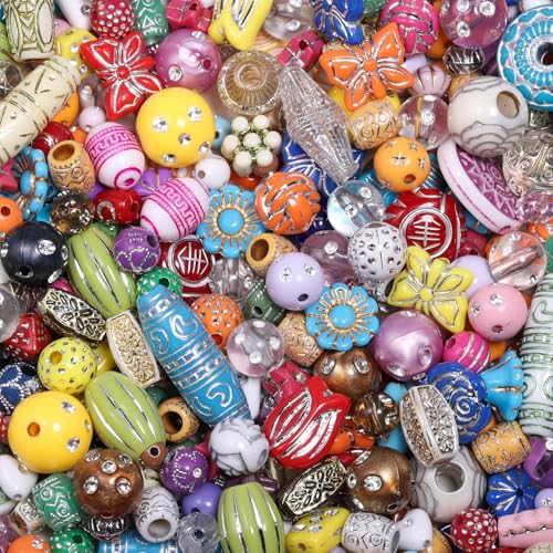 7.5 OZ Assorted Vintage Acrylic Beads for Jewelry Making, Song Xi Unique Flower Rose Czech Beads for Bracelet Earrings, Bohemia Style, Bulk, DIY Holiday Gift (240-260 PCS, Mixed-1) - color: Mixed-1