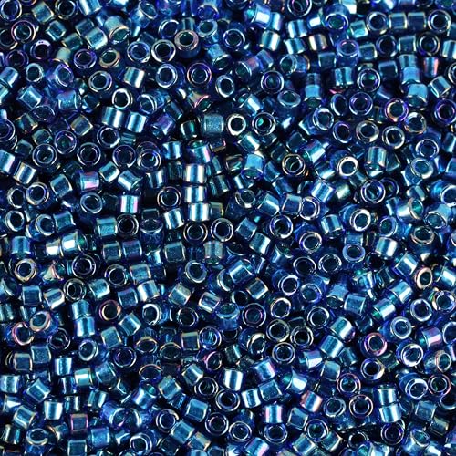 Miyuki Delica Seed Beads – Size 11/0 (1.6 mm), DB1763, Emerald-Lined Cobalt AB, 7.2 g, Approx. 1440 Beads, Made in Japan - color: DB1763 - Emerald-Lined Cobalt AB