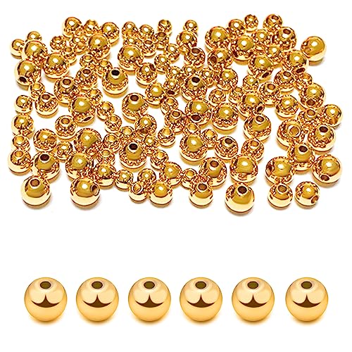 50pcs 18K Gold Filled Spacer Round Beads,Seamless Smooth Metal Round Beads,Gold Filled Solid Brass Beads for DIY Bracelet Necklace Earring Jewelry Making (8MM) - size: 8MM