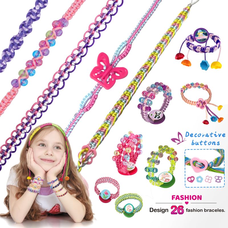BOLVISEP 2-in-1 Friendship Bracelet Making Kit for Girls Ages 6-12, Arts & Crafts Jewelry Set, DIY String Maker Tool Set with Charm & Stickers, Creative Activity, Best Girls Birthday Gift Kits
