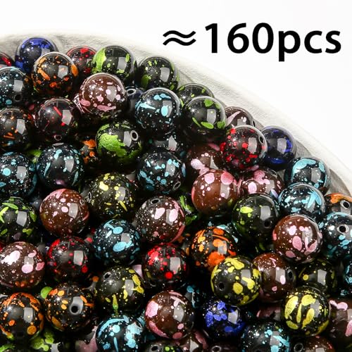 20mm Acrylic Beads 160pcs Dark Style Chunk Bubblegum Bead Multicolor Beadable Pen Ball Beads for Pen Bag Jewelry Making Necklace Bracelets (ahpm) - color: black&dark blue