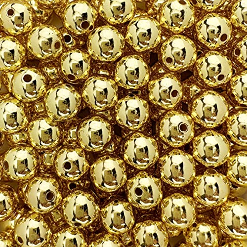 145 Round Gold Acrylic Beads 12mm Diameter with 2mm Hole for Crafts - color: Gold, size: 12mm