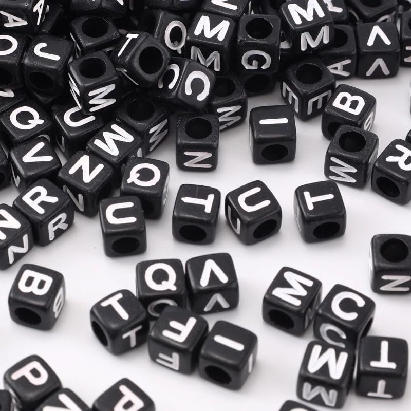 1000Pcs Black Acrylic Square Letter Beads White Cube Alphabet Beads White Letter A-Z Mixed Plastic Loose Beads for Jewelry Making Friendship Bracelets Key Chains Necklaces(6mm) - color: black-white(6mm)