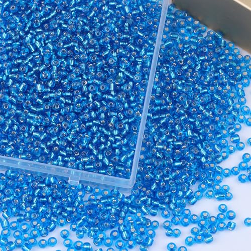 2100 Pcs Size 6/0 Glass Seed Beads, 4 mm Lake Blue Small Mini Spacer Loose Pony Beads for Jewelry Making and DIY Crafts - color: Lake Blue, size: Large