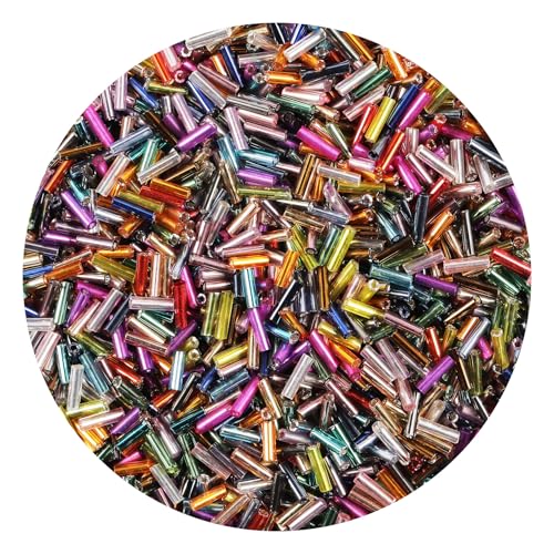 2000Pcs Tube Seed Beads 2x7mm Mini Long Glass Bugle Bead Small Craft Loose Spacer Beads for DIY Phone Charms Waist Bead Bracelets Earrings Necklaces (Mixed Color) - color: Mixed Color