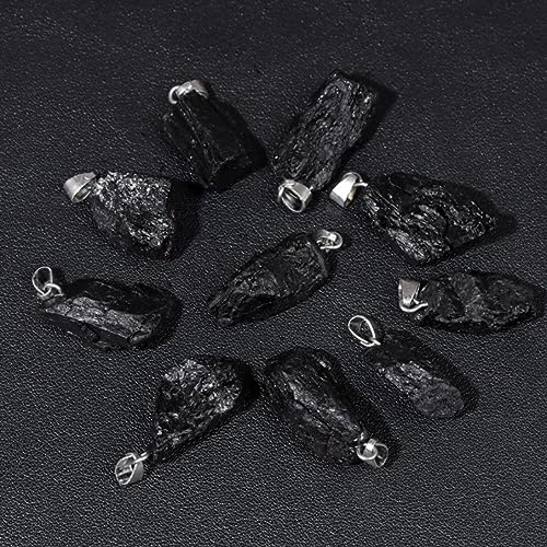10pcs Irregular Raw Natural Black Agate Rock Stone Pendant Healing Crystal Chakra Gemstone Charm for Jewelry Making DIY Necklace Earrings Accessories Reiki - color: Black Agate