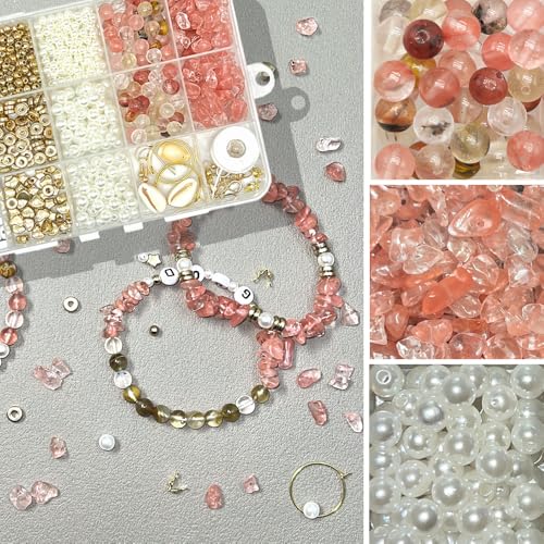 Basigeese Jewelry Making Supplies Kit Natural Stone Beads for Irregular Gemstone Beading with for DIY Craft Bracelet Necklace Earrings for Adults (Volcano Cherry Quartz) - color: Volcano Cheey Quartz