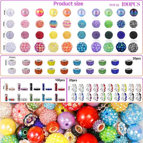 HUISUYTON 190 Pcs Beads for Pens Making, Included Rondelle Spacer Bead and 16/20mm Bubblegum Beads for Pen, Acrylic Bead for Jewelry Making, Bracelets, Beadable Pens - color: 190PCS Beads