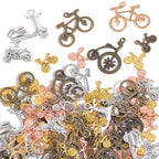 stino Metal Charms for Jewelry Making 100gram, Bulk Tibetan Silver & Gold Plated Trinkets for Earring Necklace Jewelry Making and Findings - color: Bike Silver & Gold