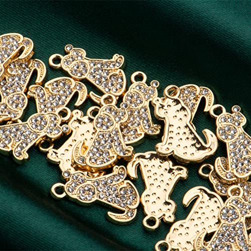 Pack of 20 Rhinestone Charms Gold Plated Pendants Pave Crystal Accessories for Necklace Bracelet Jewelry Making DIY Crafting - color: (Puppy)VID60301