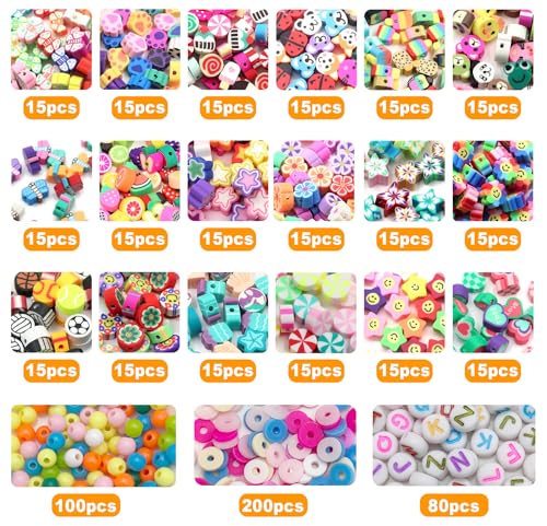 650pcs Polymer Clay Beads Bracelet Making Kit, Gold Beads Clay Bead Charms for Jewelry Making DIY Bracelet, Necklace, Earring Making, Cute Fun Bead Charms Arts Crafts DIY Gifts - color: Color cartoon
