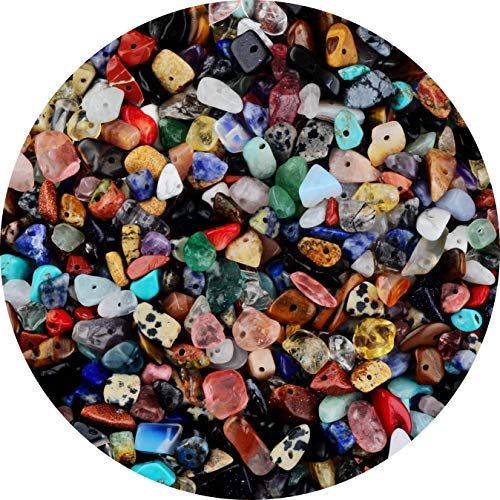 Natural Chip Stone Beads Multicolor 5-8mm About 400 Pieces Irregular Gemstones Healing Crystal Loose Rocks Bead Hole Drilled DIY for Bracelet Jewelry Making Crafting (5-8mm, Multicolor) - color: Multicolor