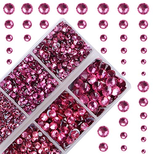 4000Pcs Mixed Size Hot Fix Round Crystals Gems Glass Stones Hotfix Flat Back Rhinestones (Fuchsia) - color: Fuchsia, size: 4000 Count (Pack of 1)