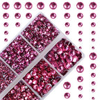 4000Pcs Mixed Size Hot Fix Round Crystals Gems Glass Stones Hotfix Flat Back Rhinestones (Fuchsia) - color: Fuchsia, size: 4000 Count (Pack of 1)