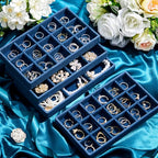 Junkin 12 Pcs Jewelry Tray Velvet Stackable Jewelry Organizer Trays Divided Earring Accessories Storage Containers Box (Rose Red) - color: Peacock Blue