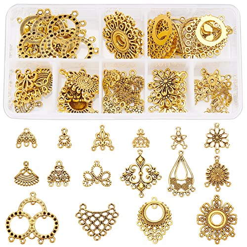 SUNNYCLUE 1 Box 64Pcs Earring Connectors Charms Filigree Components Links Chandelier Charms Flower Linking Charms Loops Jewelry Making Kit for Vintage Christmas Hoop Earrings Crafts Golden 15~37mm - color: 64Pcs 16 Styles Golden