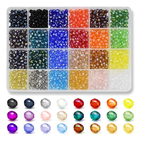 1200pcs 6mm Briolette Crystal Glass Faceted AB Beads Spacer Beads for Jewelry Making - Bracelets, Necklaces - 24 Colors with Container Box