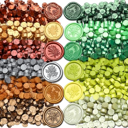 1200pcs Metallic & Green Wax Seal Beads, 12 Assorted Metallic Colors, Ideal for Wax Seal Stamp, Wedding Letter Envelope Decor, Wine Bottle Sealing - color: Metallic&Green