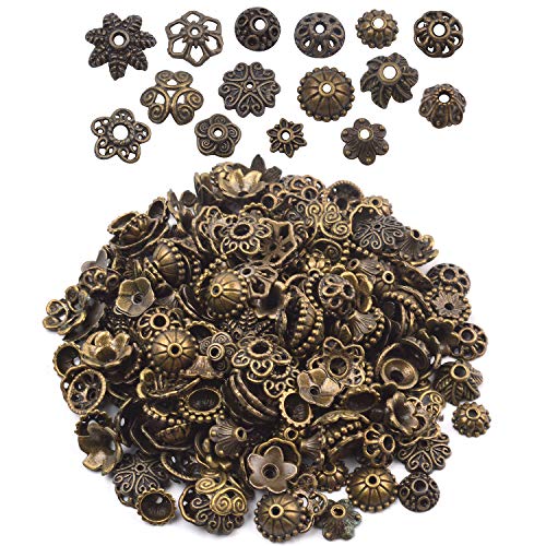 BronaGrand 100 Gram(About 150-250pcs) Bali Style Jewelry Making Metal Bead Caps Deluxe New Mix,Bronze - color: Bronze